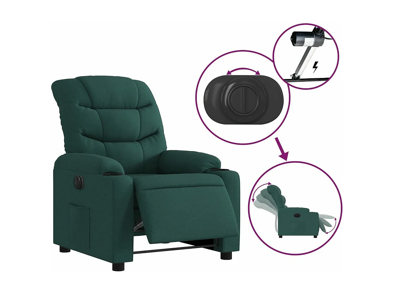 Fauteuil inclinable électrique Vert foncé Tissu