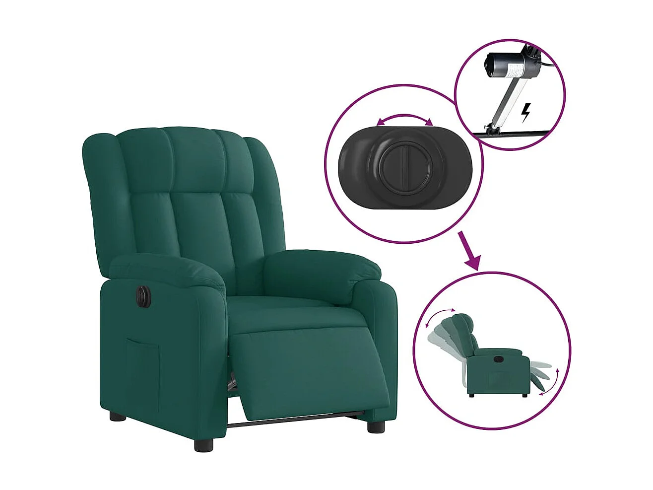 Fauteuil inclinable électrique Vert foncé Tissu