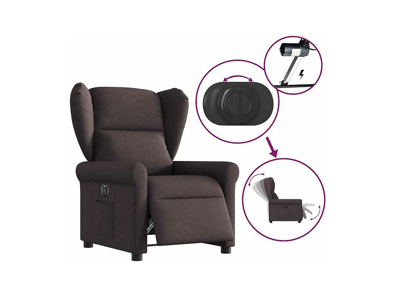 Poltrona reclinabile elettrica in tessuto marrone scuro