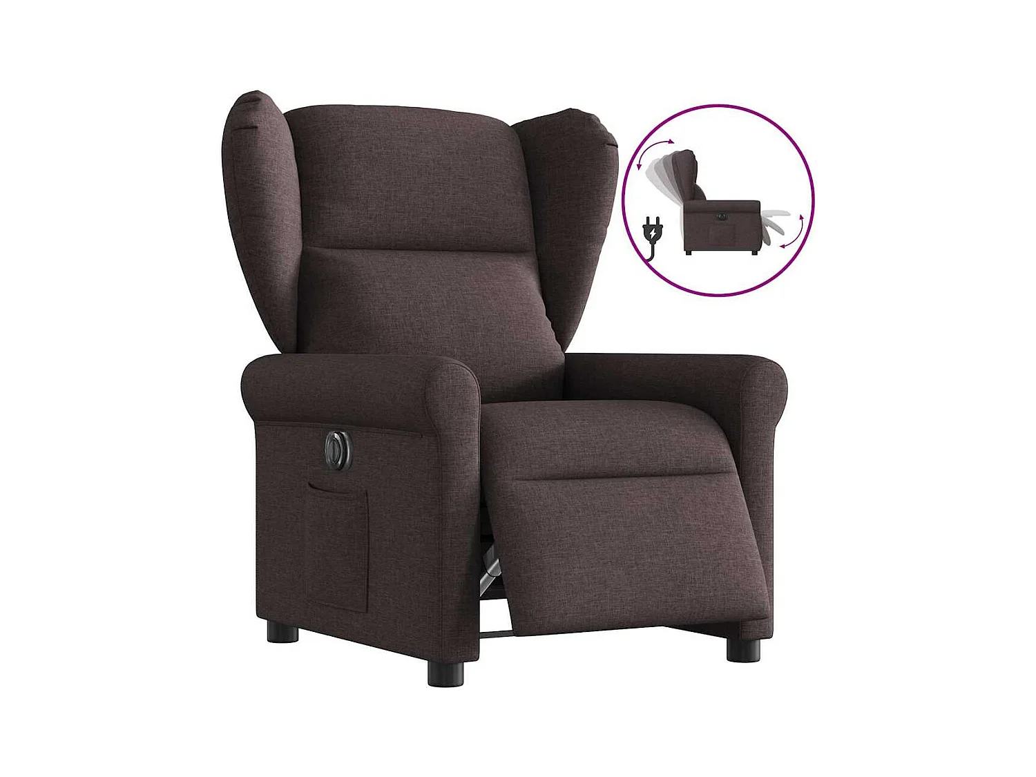 Poltrona reclinabile elettrica in tessuto marrone scuro