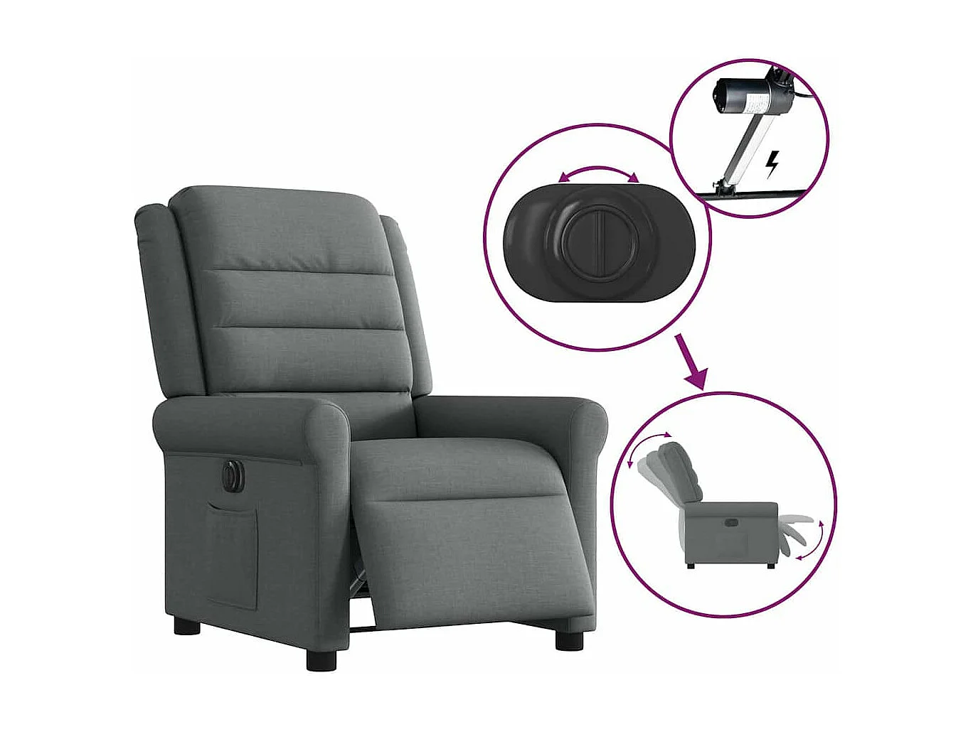 Fauteuil inclinable électrique Gris foncé Tissu