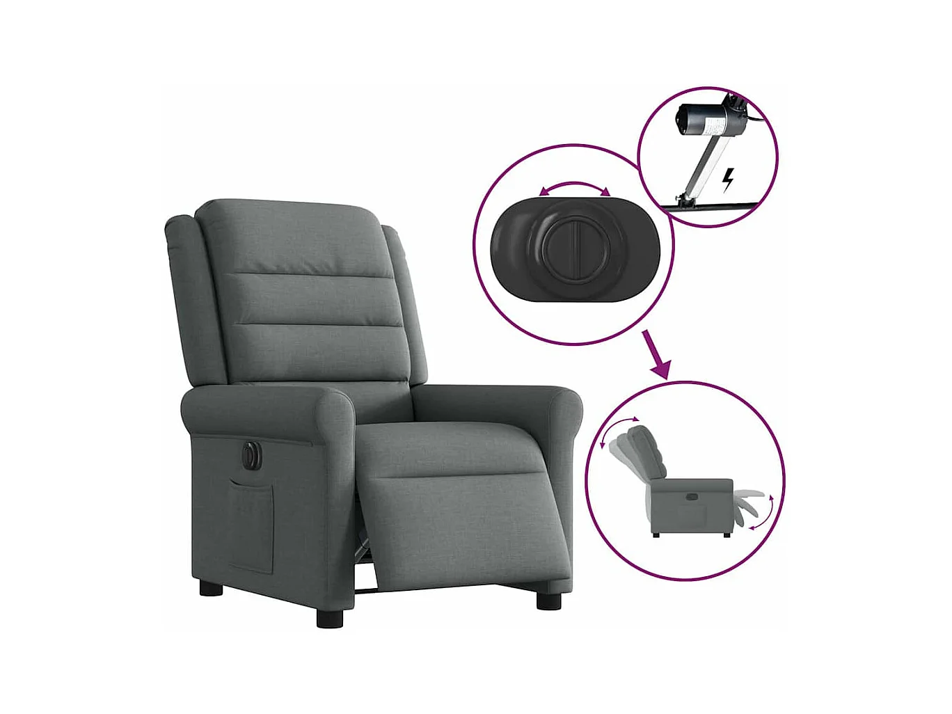Fauteuil inclinable électrique Gris foncé Tissu