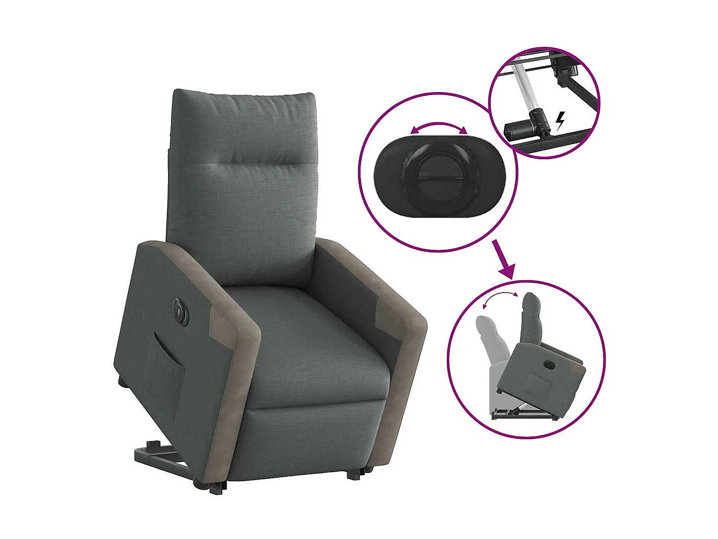 Fauteuil inclinable électrique gris foncé tissu