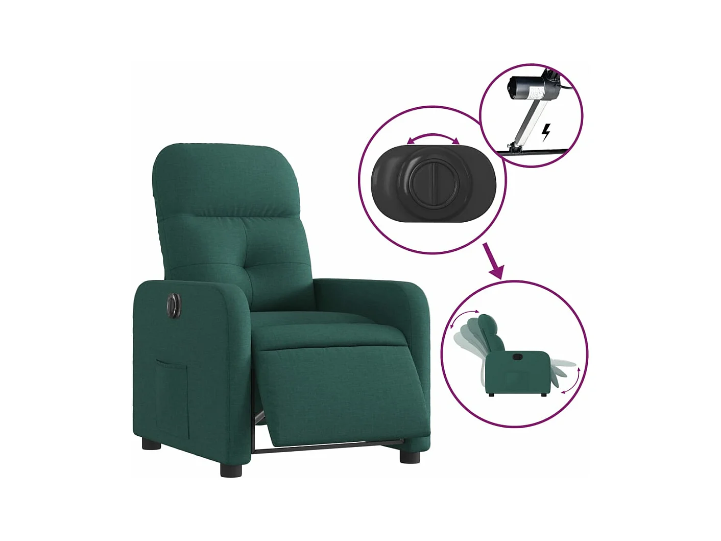 Fauteuil inclinable électrique Vert foncé Tissu