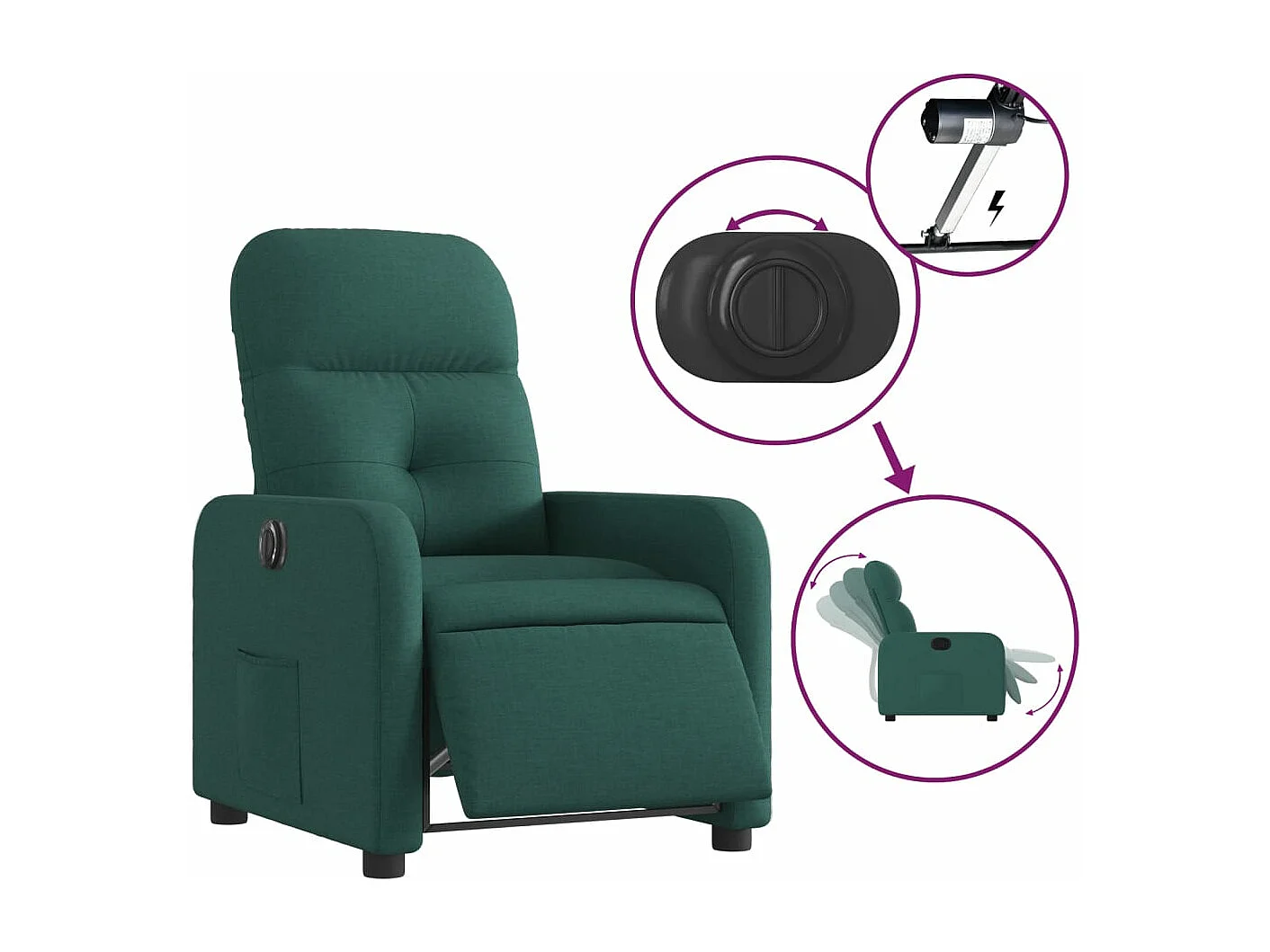 Fauteuil inclinable électrique Vert foncé Tissu