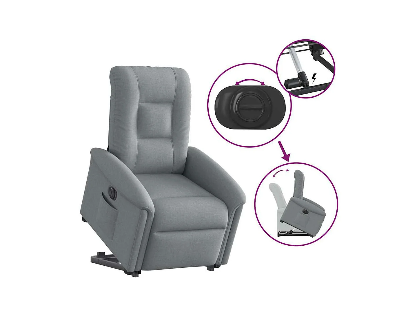Fauteuil inclinable électrique gris clair tissu
