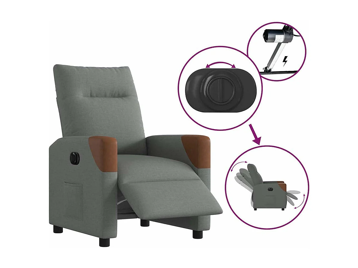 Sillón reclinable eléctrico Tejido gris oscuro