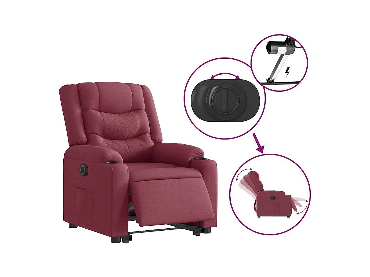 Fauteuil inclinable électrique rouge bordeaux tissu