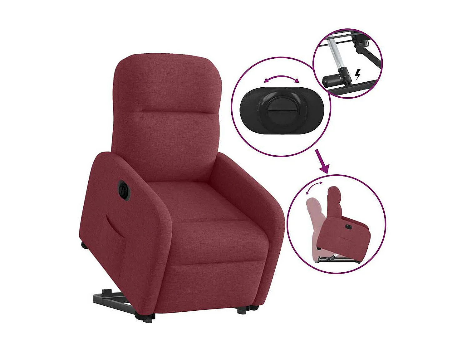 Fauteuil inclinable électrique rouge bordeaux tissu