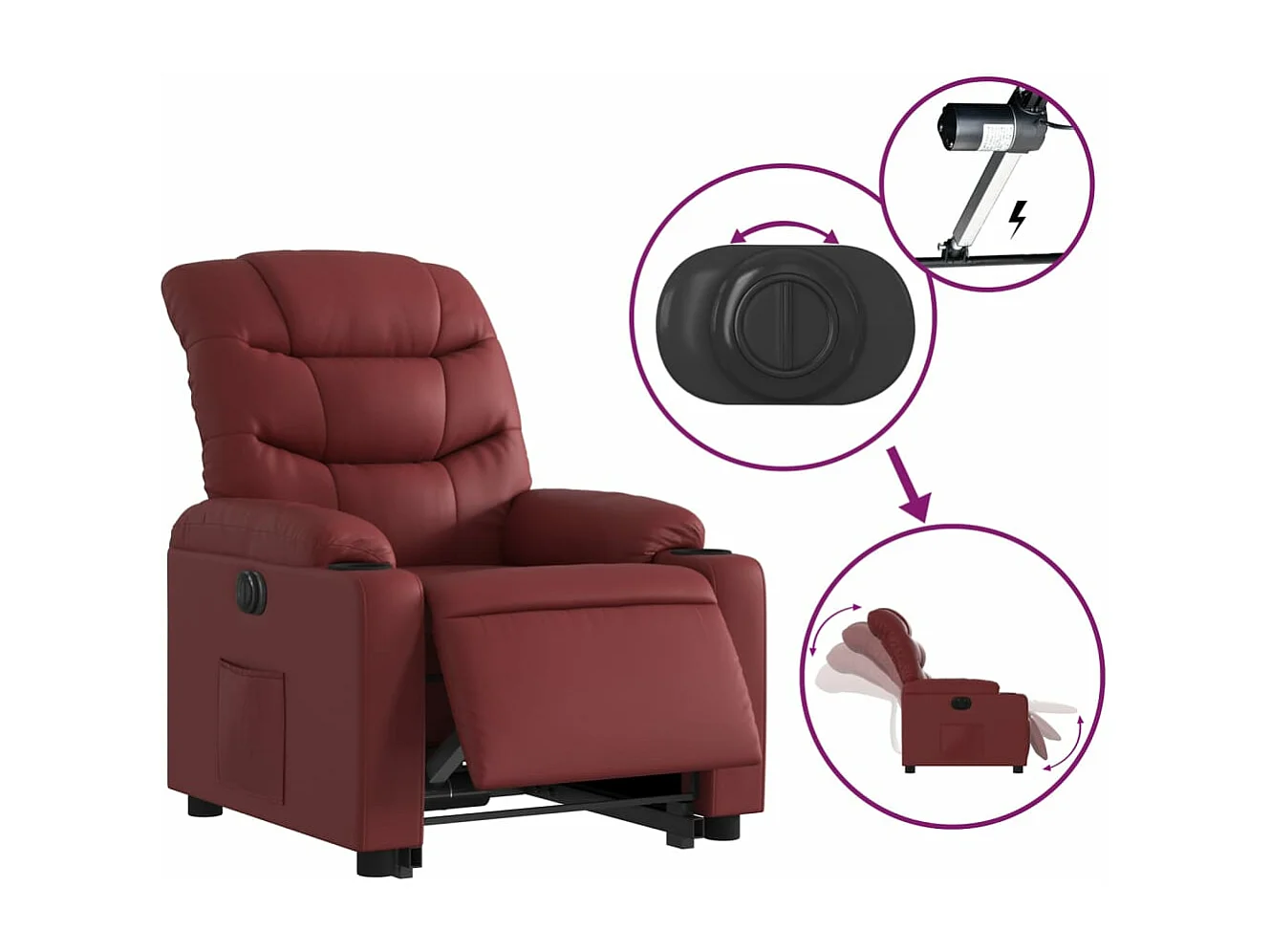 Fauteuil inclinable électrique rouge bordeaux similicuir