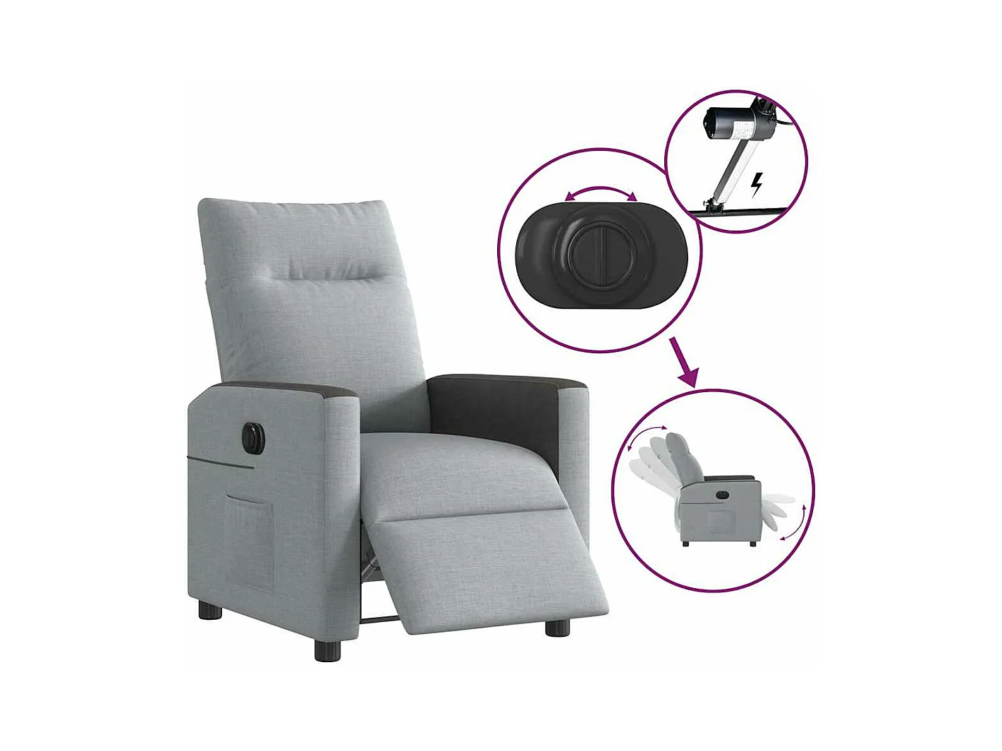 Fauteuil inclinable électrique Gris clair Tissu