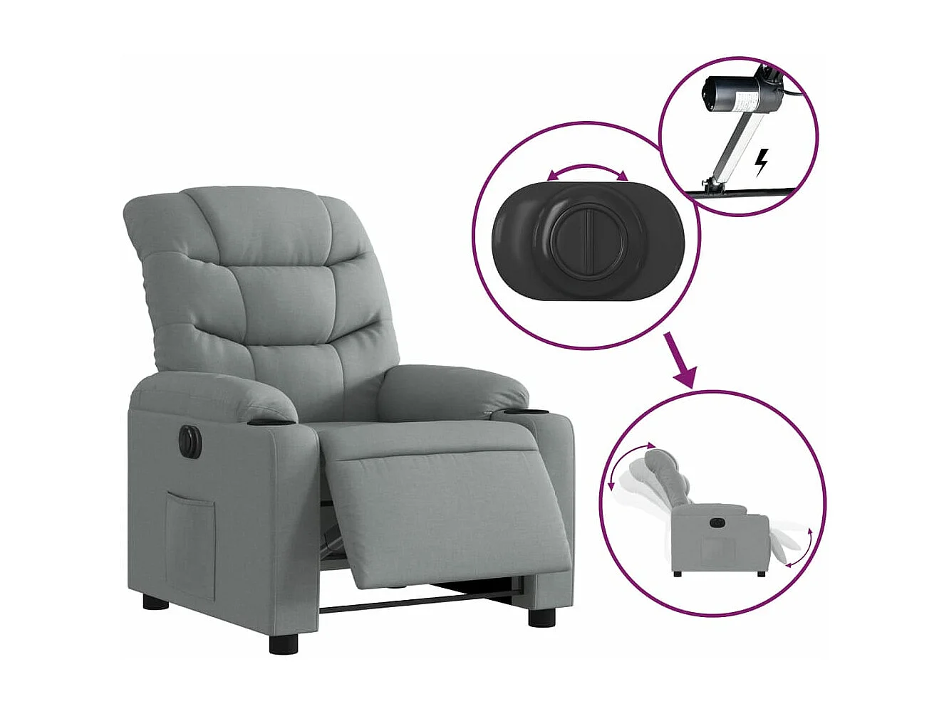 Fauteuil inclinable électrique Gris clair Tissu
