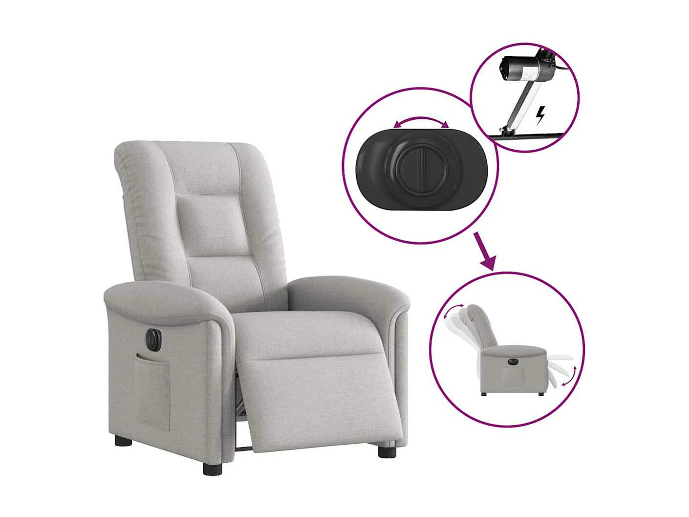 Fauteuil inclinable électrique gris nuage tissu