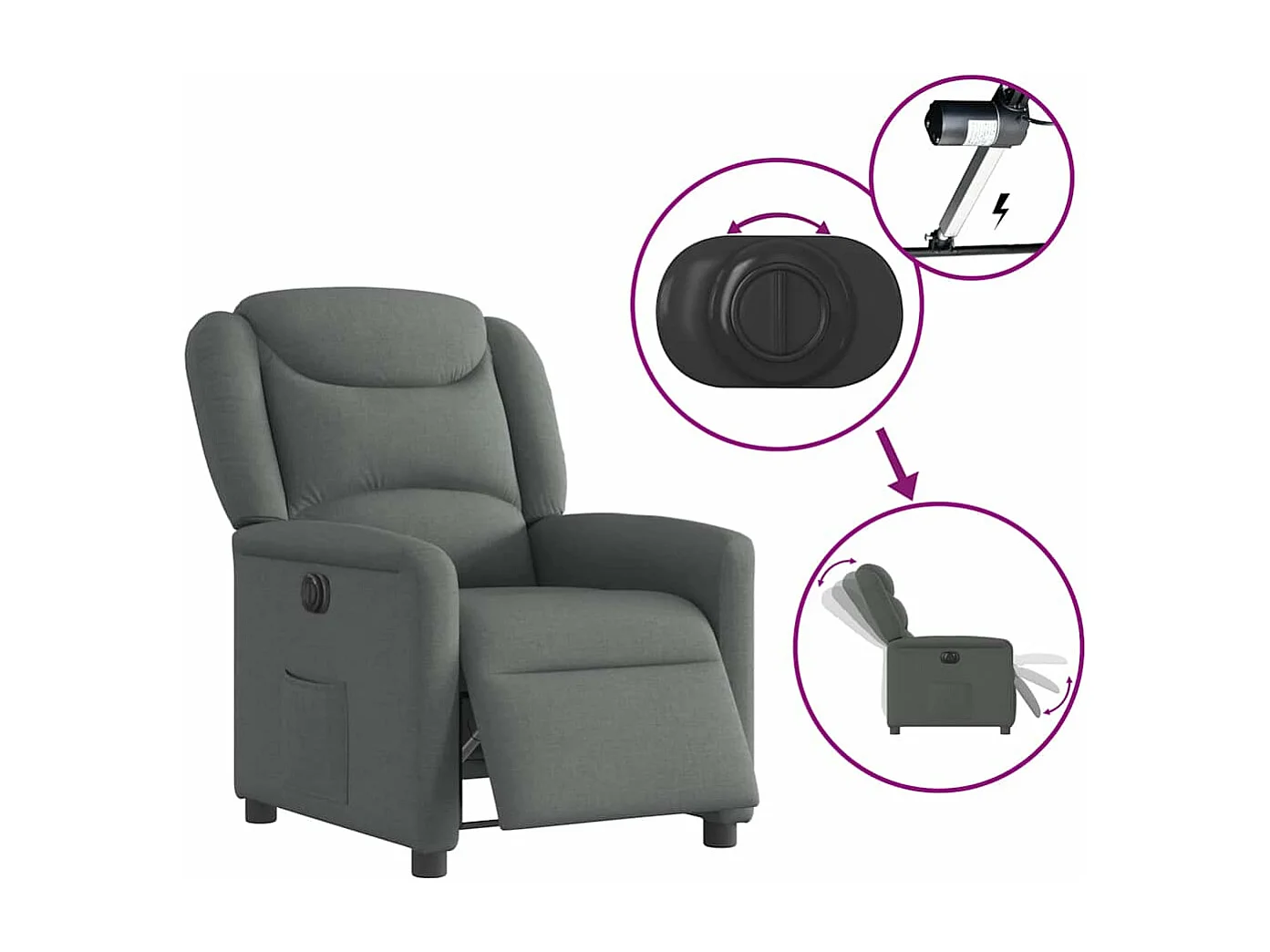 Fauteuil inclinable électrique Gris foncé Tissu