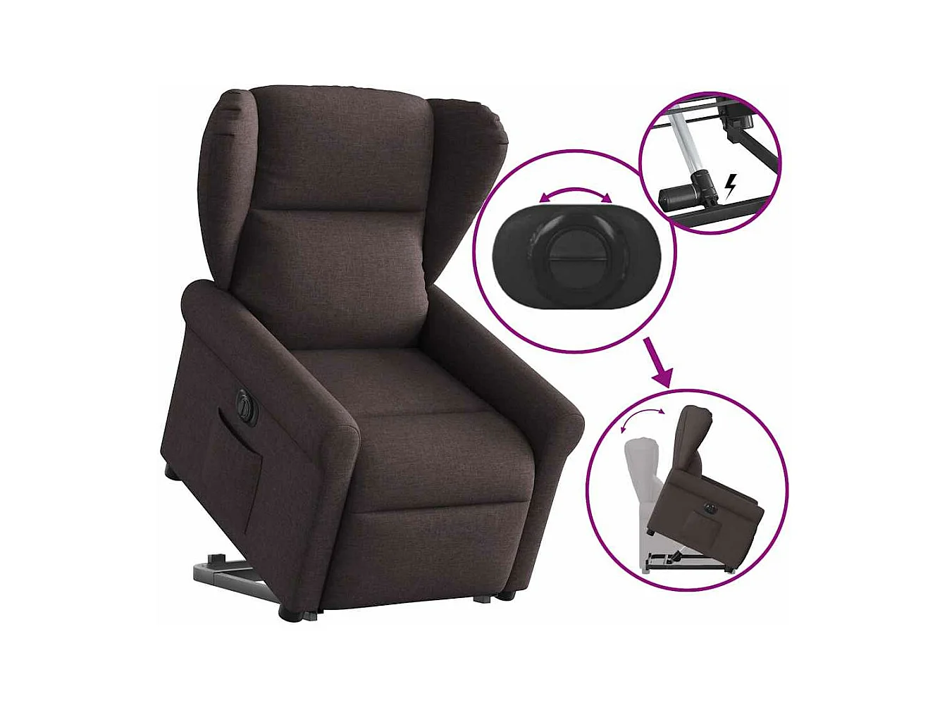 Fauteuil inclinable électrique marron foncé tissu
