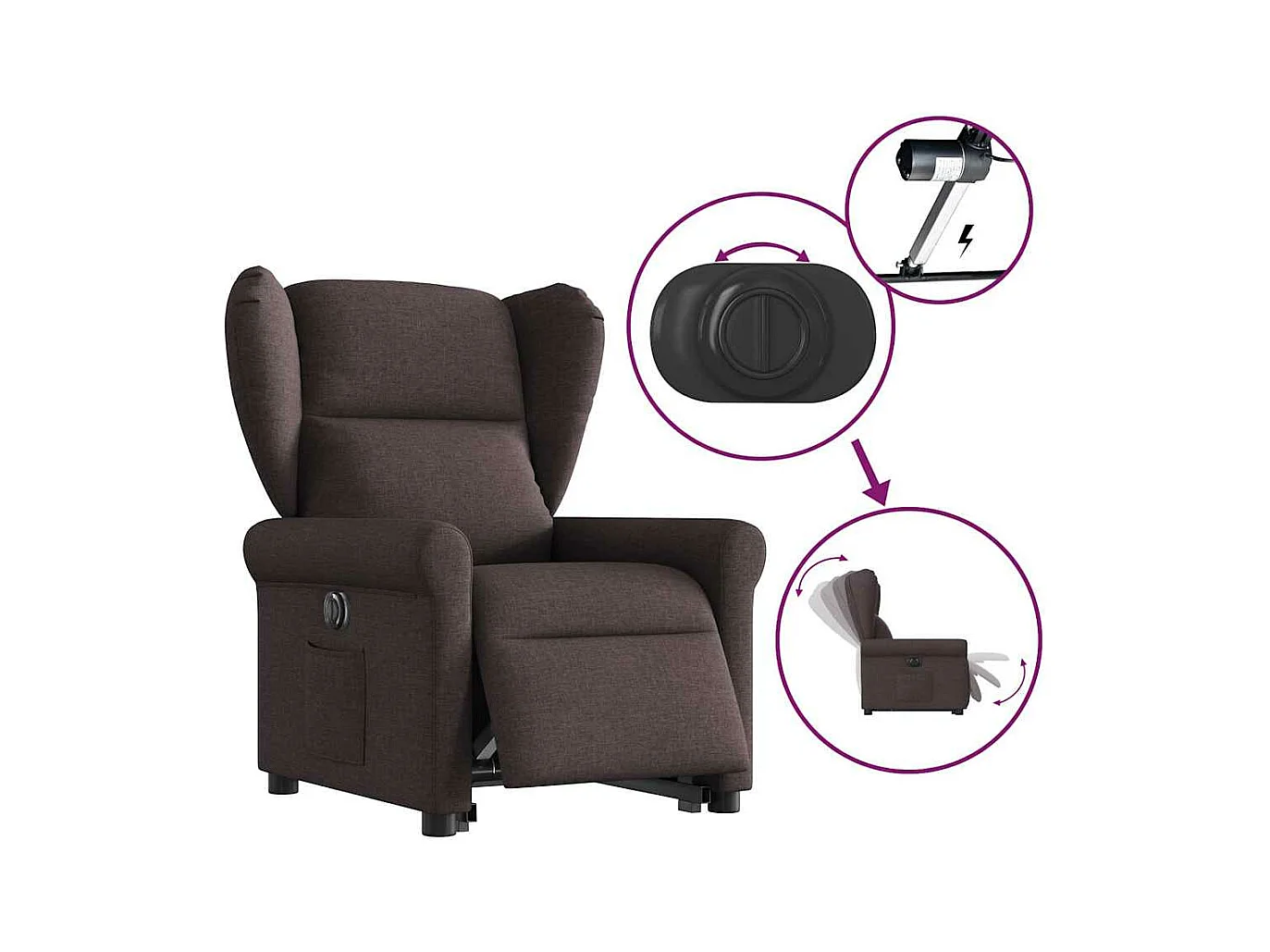 Fauteuil inclinable électrique marron foncé tissu