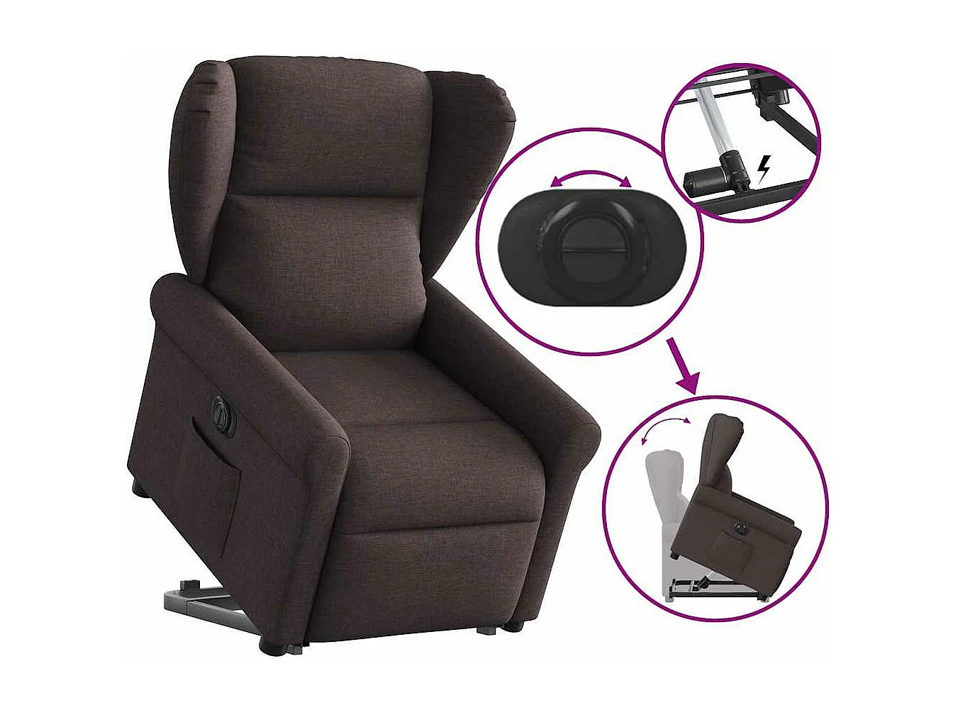Fauteuil inclinable électrique marron foncé tissu