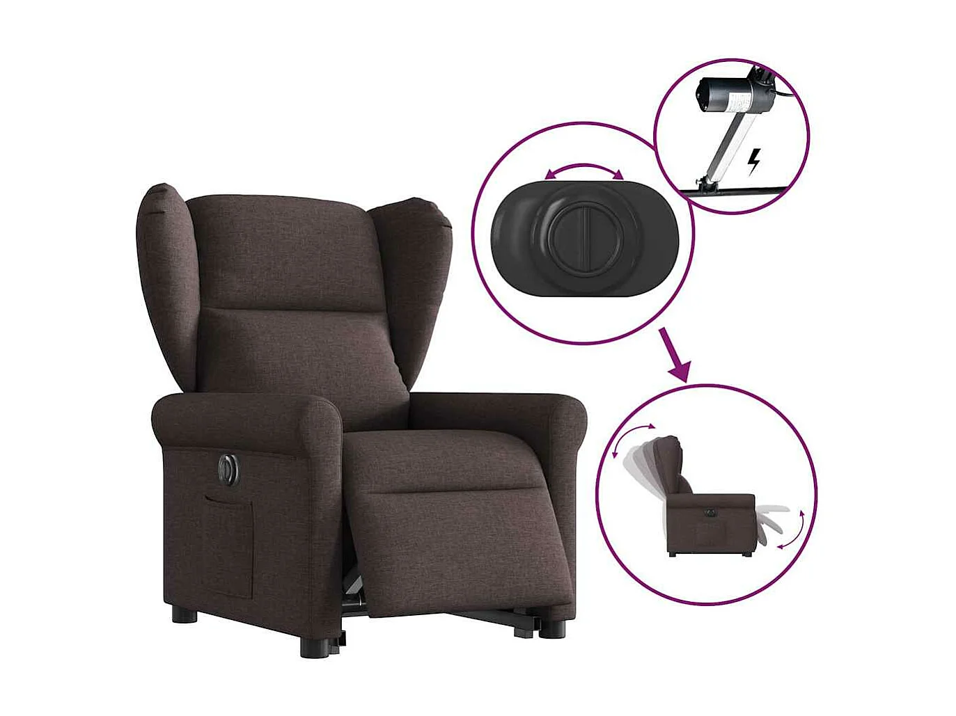 Fauteuil inclinable électrique marron foncé tissu