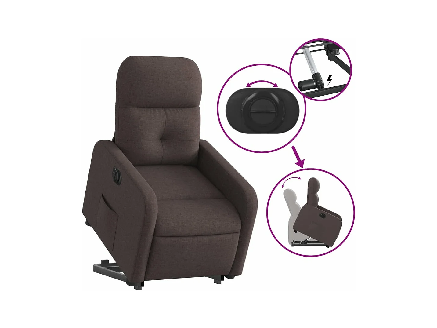 Fauteuil inclinable électrique marron foncé tissu