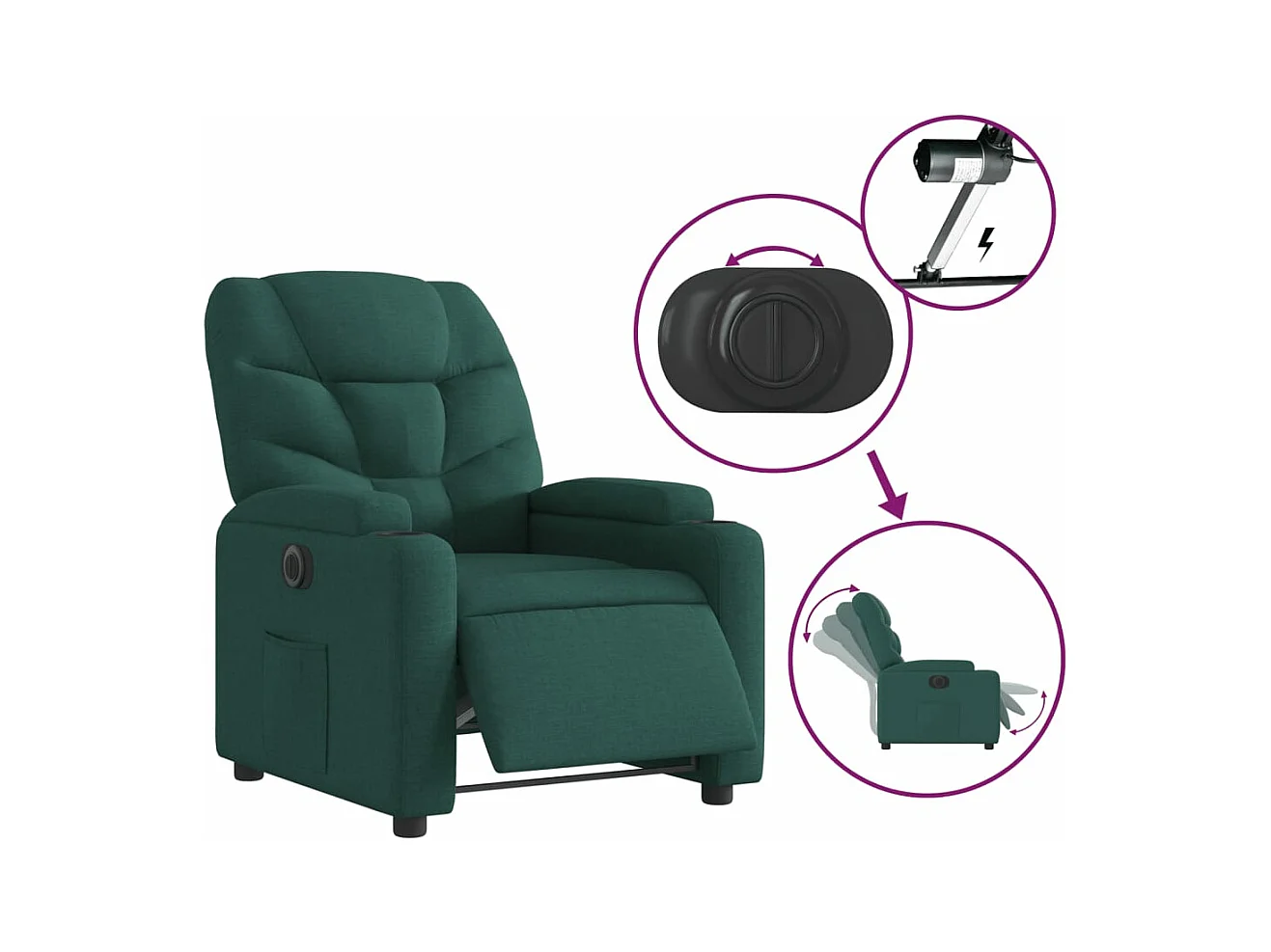 Fauteuil inclinable électrique Vert foncé Tissu