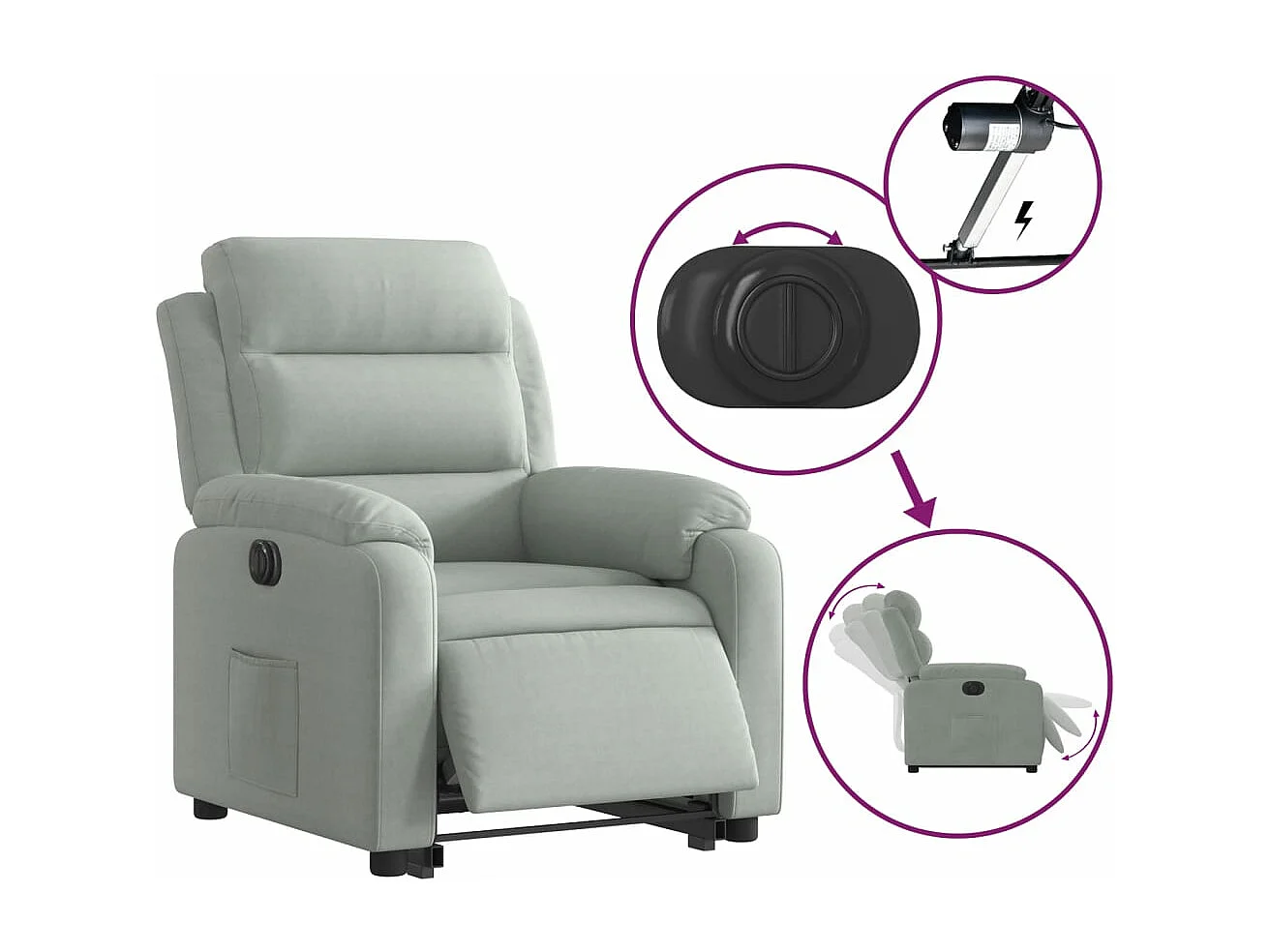 Fauteuil inclinable électrique gris clair velours