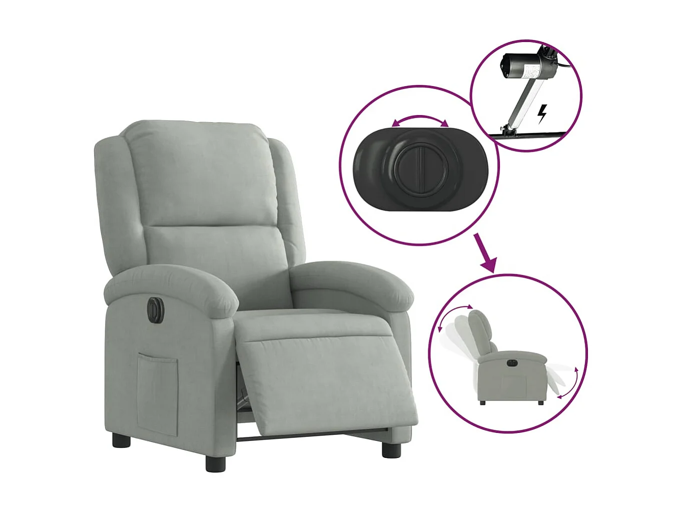 Fauteuil inclinable électrique gris clair velours