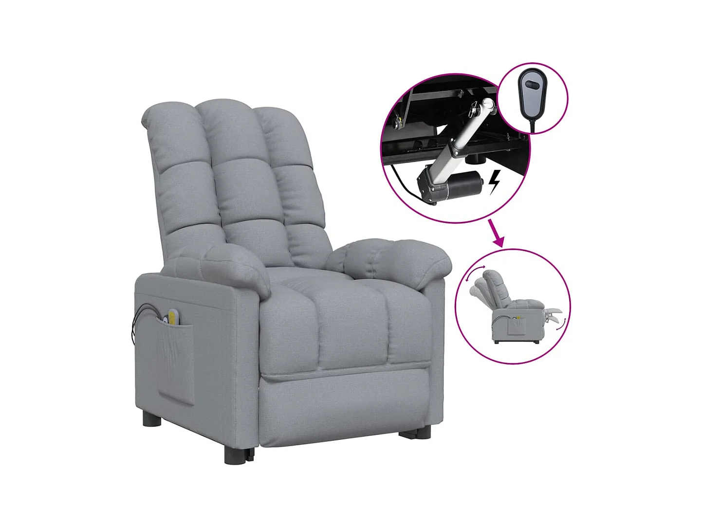 Fauteuil électrique de massage Gris clair Tissu