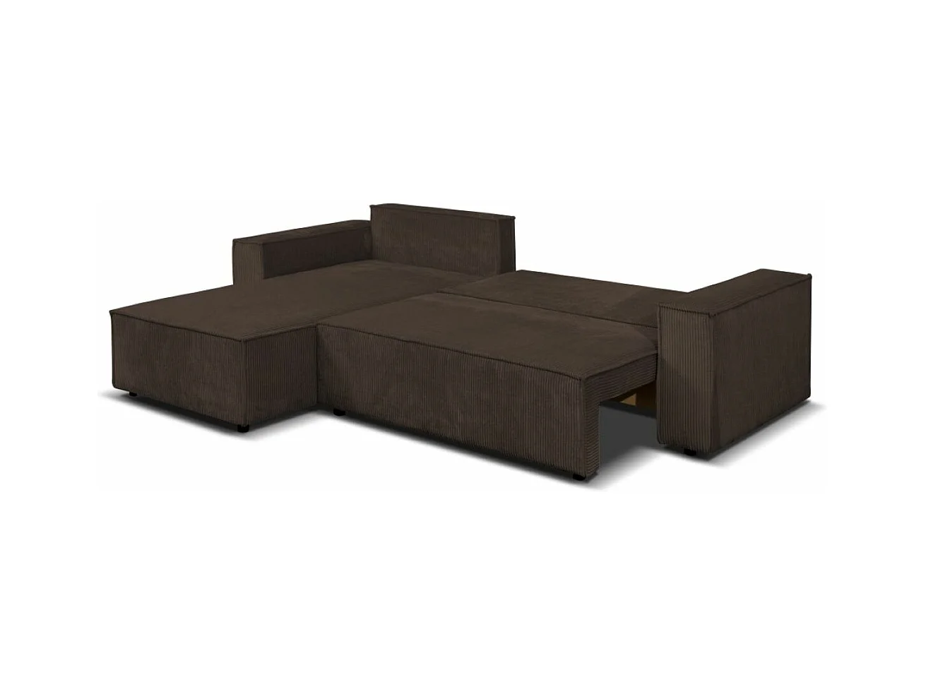 Ecksofa Passio L-Form mit Schlaffunktion Bettkasten Sofa Couch 275 cm universelle Ottomane, braun
