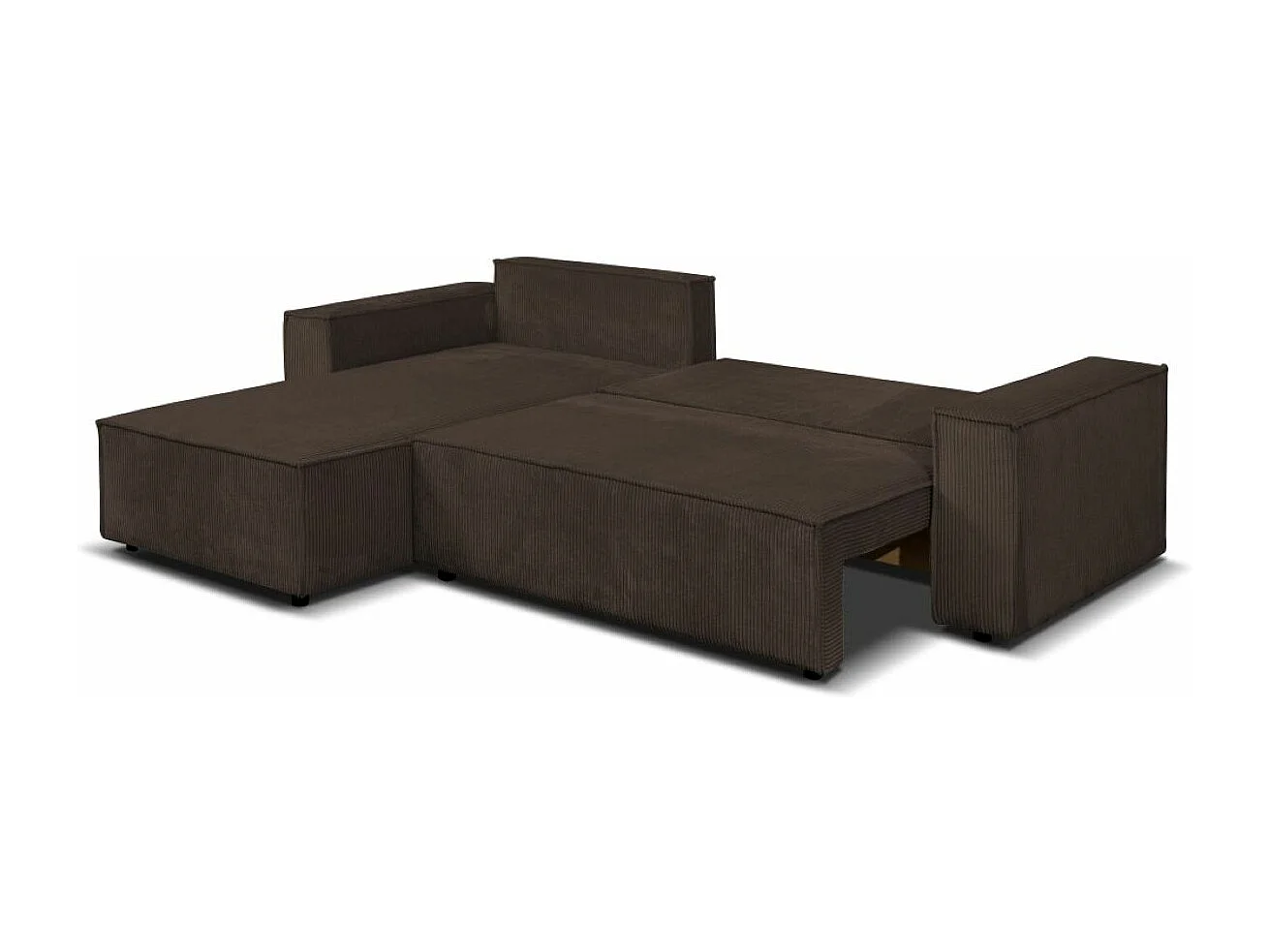 Ecksofa Passio L-Form mit Schlaffunktion Bettkasten Sofa Couch 275 cm universelle Ottomane, braun