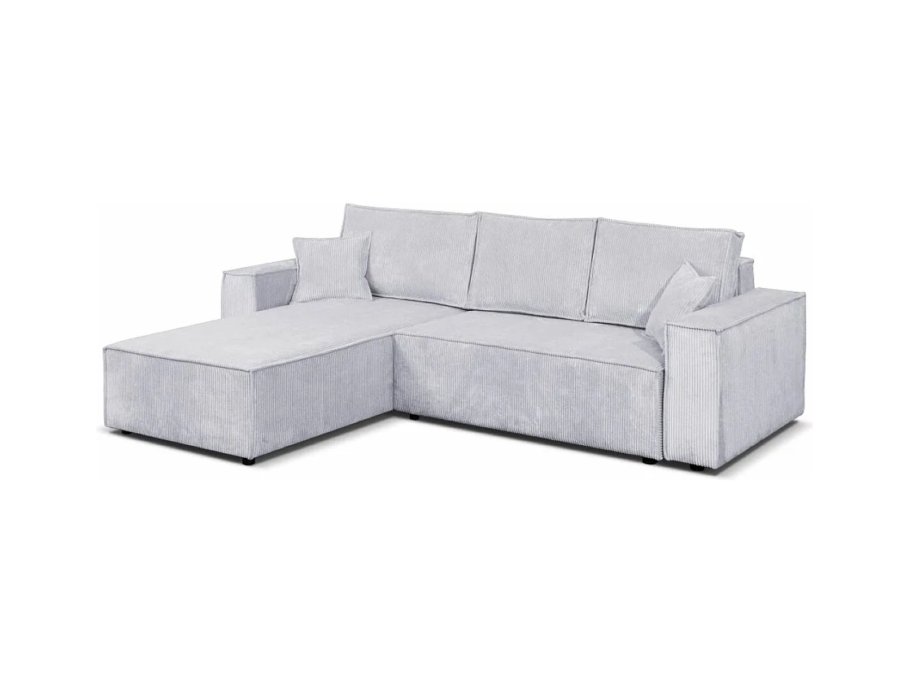 Ecksofa Passio L-Form mit Schlaffunktion Bettkasten Sofa Couch 275 cm universelle Ottomane, grau