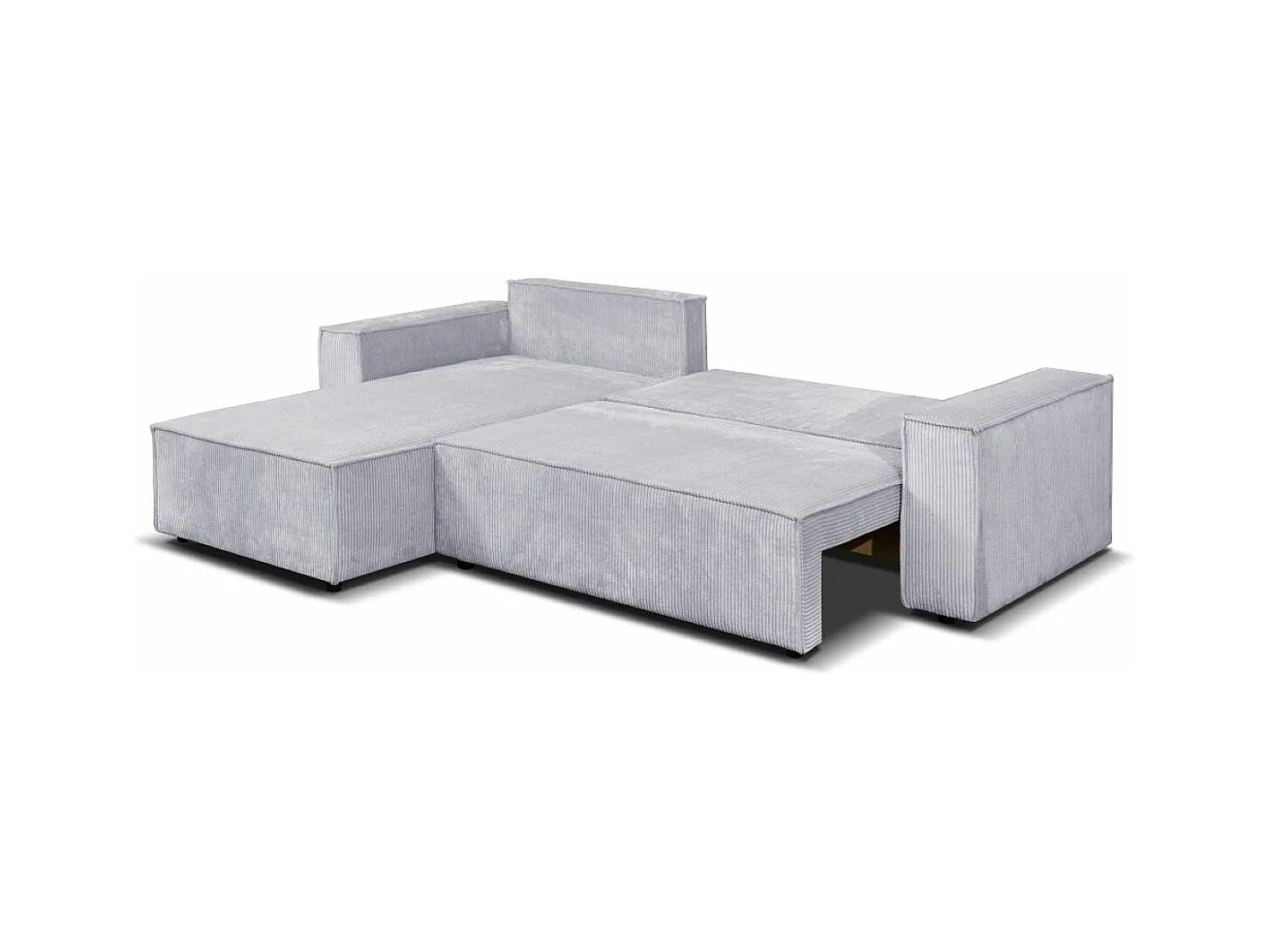 Ecksofa Passio L-Form mit Schlaffunktion Bettkasten Sofa Couch 275 cm universelle Ottomane, grau
