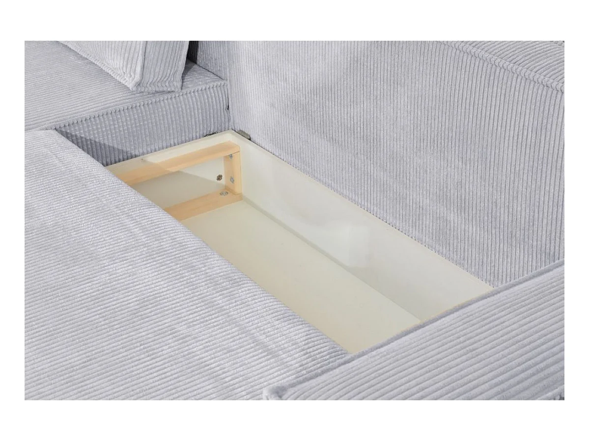 Ecksofa Passio L-Form mit Schlaffunktion Bettkasten Sofa Couch 275 cm universelle Ottomane, grau