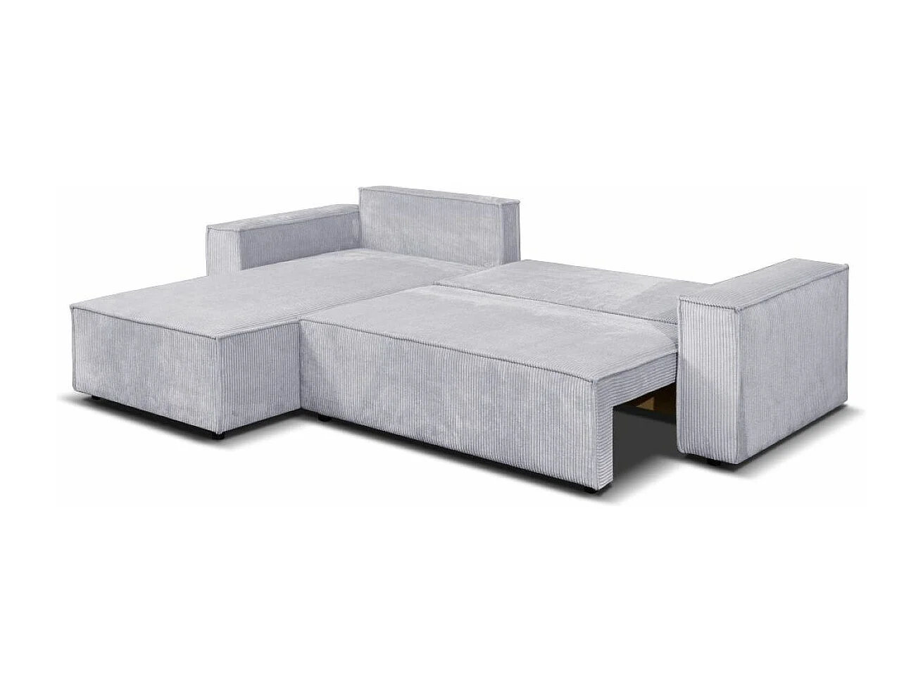 Ecksofa Passio L-Form mit Schlaffunktion Bettkasten Sofa Couch 275 cm universelle Ottomane, grau