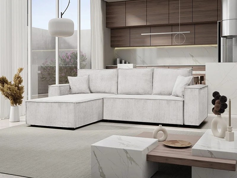 Ecksofa Passio L-Form mit Schlaffunktion Bettkasten Sofa Couch 275 cm universelle Ottomane, beige