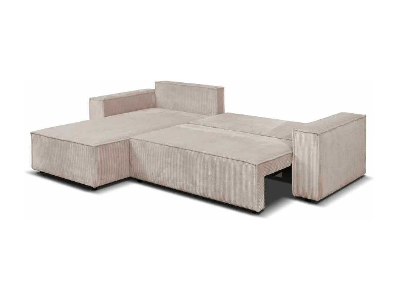 Ecksofa Passio L-Form mit Schlaffunktion Bettkasten Sofa Couch 275 cm universelle Ottomane, hellbraun, cappucino