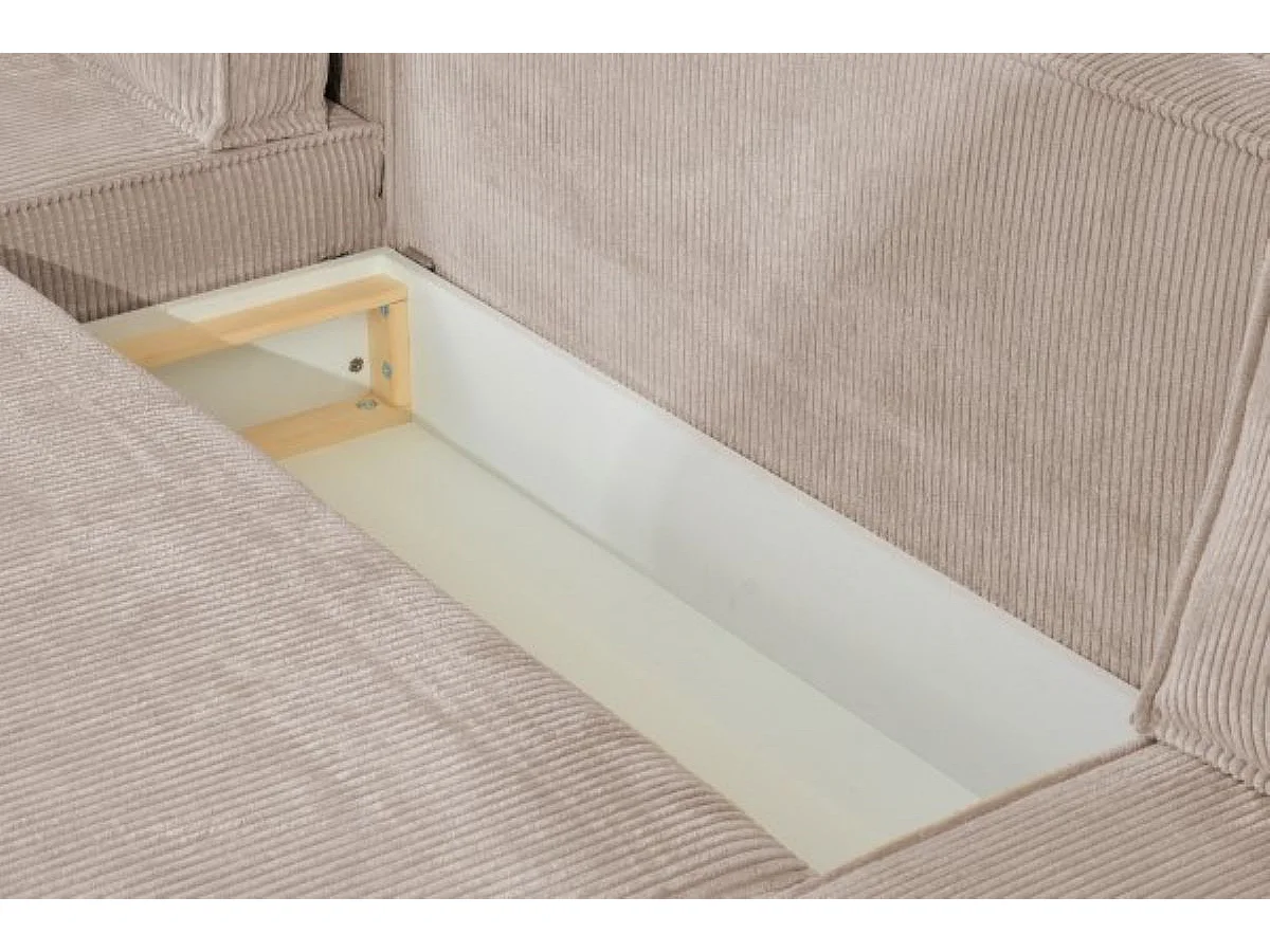 Ecksofa Passio L-Form mit Schlaffunktion Bettkasten Sofa Couch 275 cm universelle Ottomane, hellbraun, cappucino