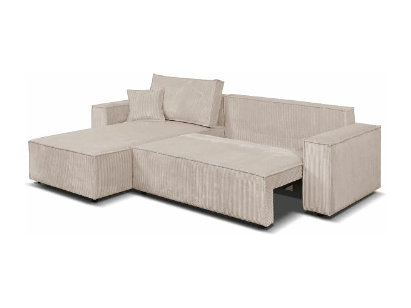 Ecksofa Passio L-Form mit Schlaffunktion Bettkasten Sofa Couch 275 cm universelle Ottomane, hellbraun, cappucino