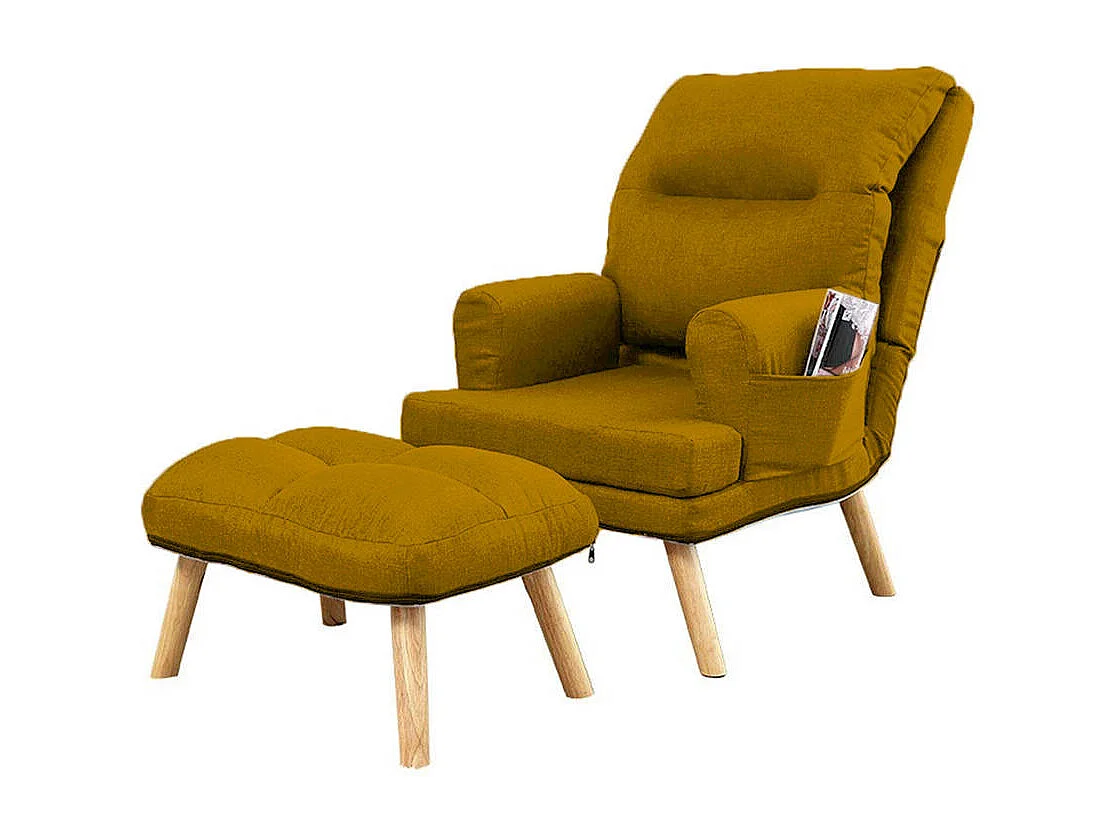 Liegesessel Sessel Relaxsessel Memo mit Fußhocker Rückenlehne 5-stufig einstellbar Farbe: Samoa 05 - dunkelgelb