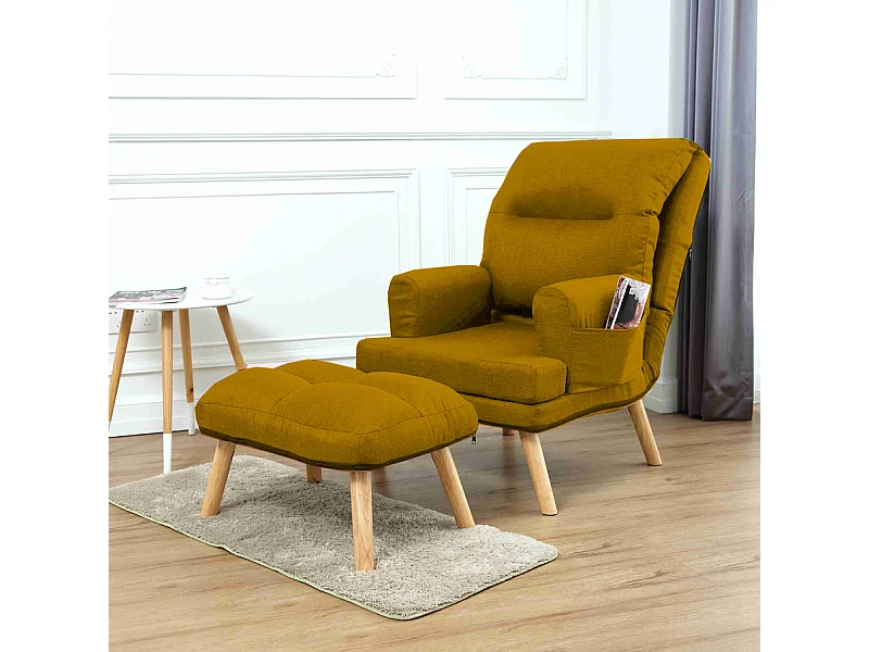 Liegesessel Sessel Relaxsessel Memo mit Fußhocker Rückenlehne 5-stufig einstellbar Farbe: Samoa 05 - dunkelgelb