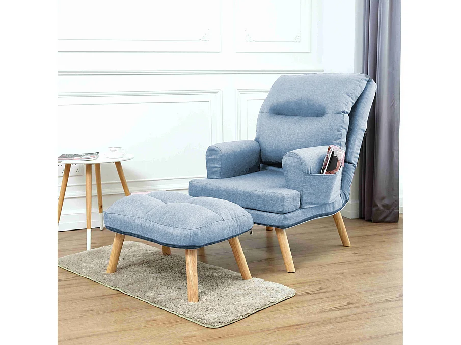 Liegesessel Sessel Relaxsessel Memo mit Fußhocker Rückenlehne 5-stufig einstellbar Farbe: Samoa 08 - hellblau