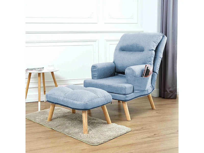 Liegesessel Sessel Relaxsessel Memo mit Fußhocker Rückenlehne 5-stufig einstellbar Farbe: Samoa 08 - hellblau