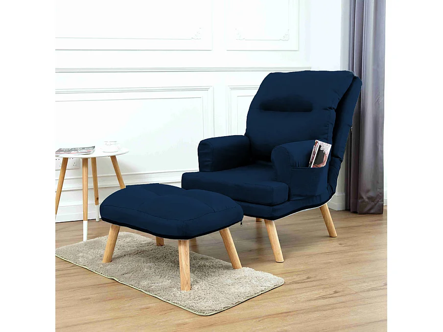 Liegesessel Sessel Relaxsessel Memo mit Fußhocker Rückenlehne 5-stufig einstellbar Farbe: Monolith 77 - dunkelblau