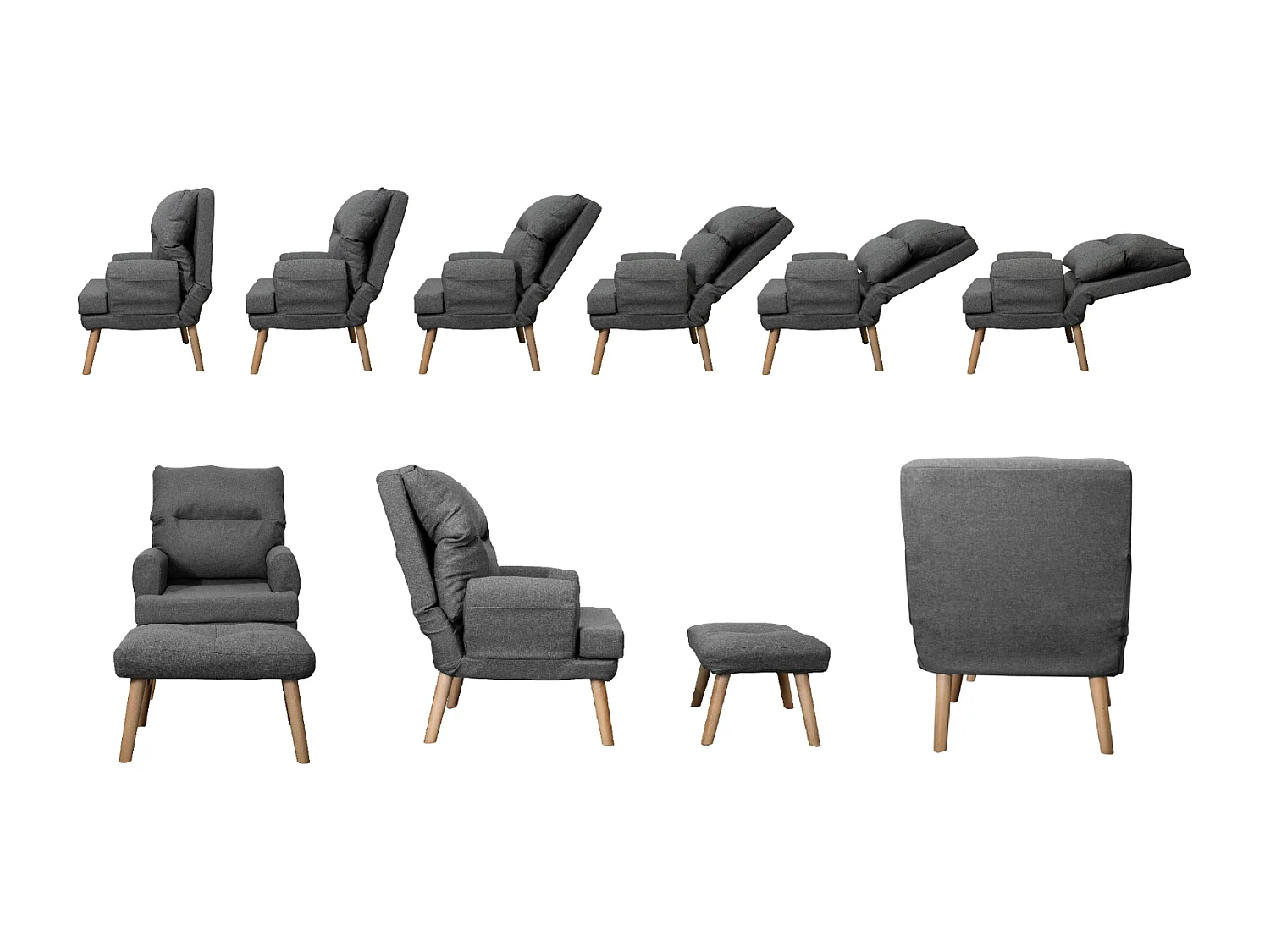 Liegesessel Sessel Relaxsessel Memo mit Fußhocker Rückenlehne 5-stufig einstellbar Farbe: Monolith 77 - dunkelblau