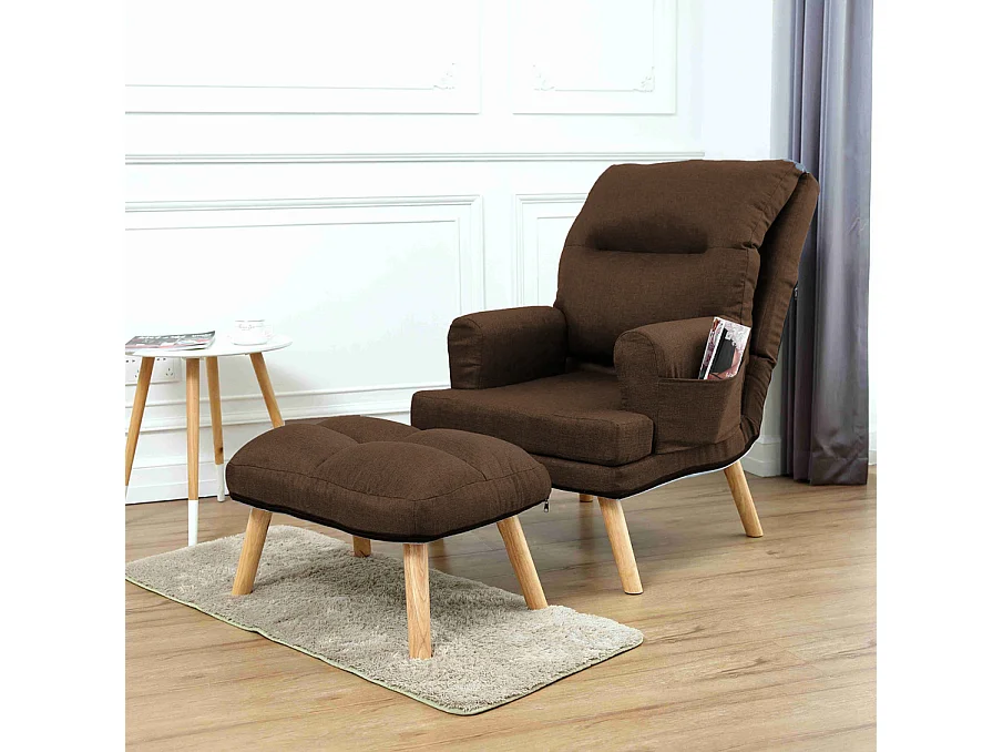 Liegesessel Sessel Relaxsessel Memo mit Fußhocker Rückenlehne 5-stufig einstellbar Farbe: Falcone 16 - braun