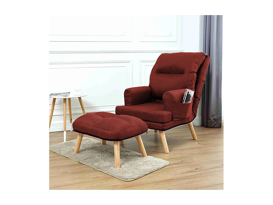 Liegesessel Sessel Relaxsessel Memo mit Fußhocker Rückenlehne 5-stufig einstellbar Farbe: Falcone 35 - rot