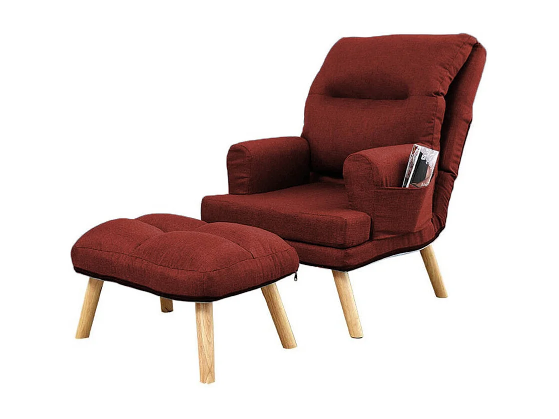 Liegesessel Sessel Relaxsessel Memo mit Fußhocker Rückenlehne 5-stufig einstellbar Farbe: Falcone 35 - rot
