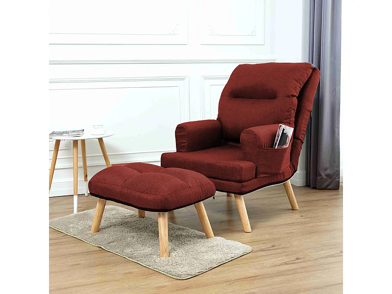 Liegesessel Sessel Relaxsessel Memo mit Fußhocker Rückenlehne 5-stufig einstellbar Farbe: Falcone 35 - rot