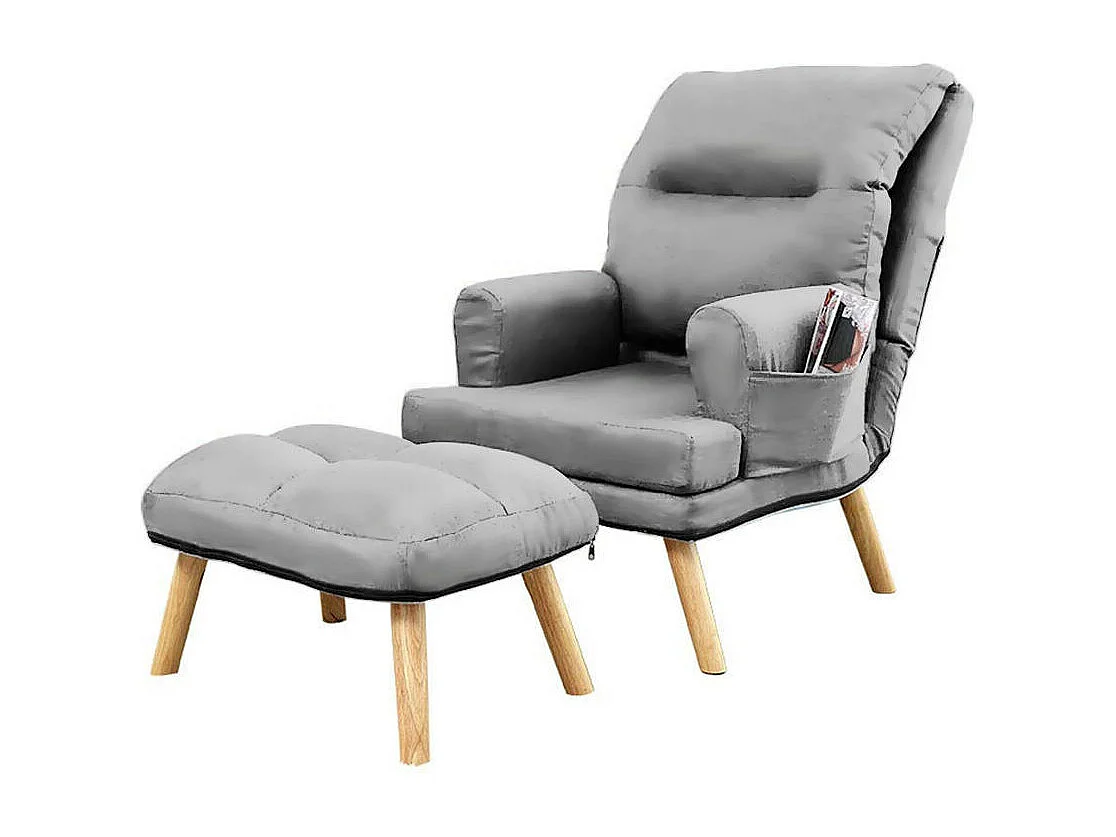 Liegesessel Sessel Relaxsessel Memo mit Fußhocker Rückenlehne 5-stufig einstellbar Farbe: Amor Velvet 4318 - grau