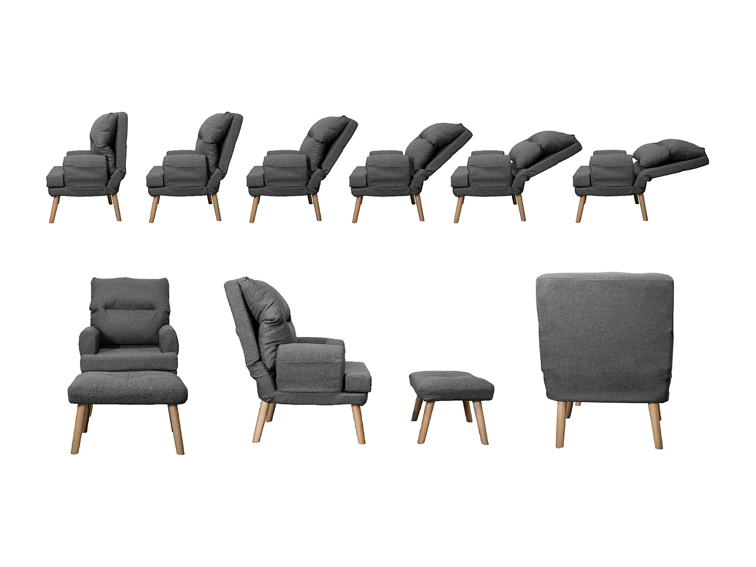 Liegesessel Sessel Relaxsessel Memo mit Fußhocker Rückenlehne 5-stufig einstellbar Farbe: Amor Velvet 4318 - grau