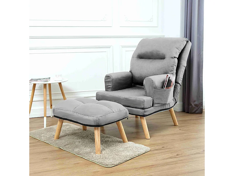 Liegesessel Sessel Relaxsessel Memo mit Fußhocker Rückenlehne 5-stufig einstellbar Farbe: Amor Velvet 4318 - grau